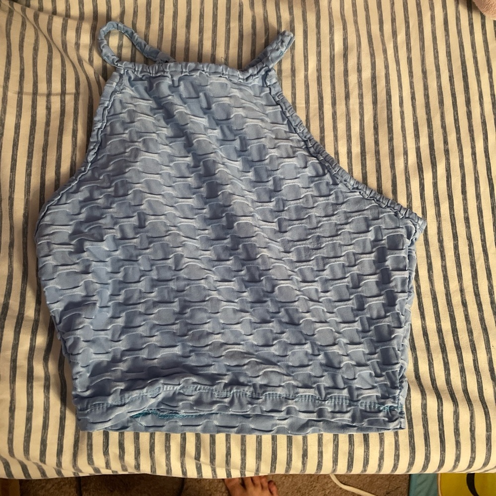 Blue Smocked Crop Tank Top